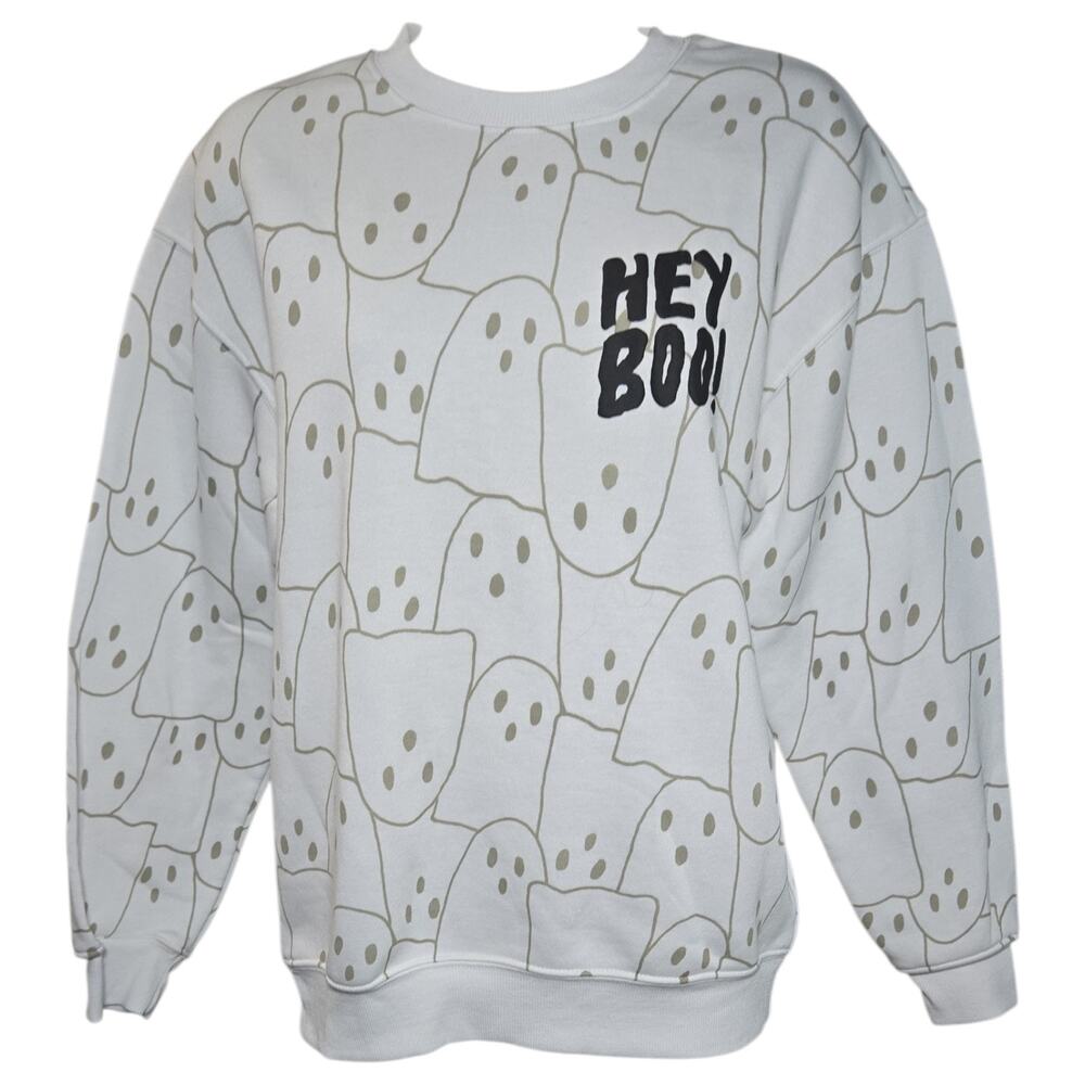 Wound Up Hey Boo Wom XS Ghost Print Halloween Pullover Crew Neck Sweatshirt Fall